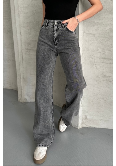 Palazzo Füme Yüksek Bel Jeans Füme