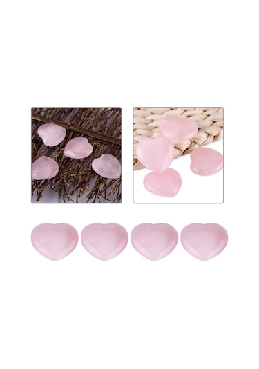 Konesam 4 Adet Doğal Pembe Kuvars Kalp Şeklinde Taş - Polished, Kimyasal İşlem Yok - Aşk Belgesi Hediyesi 25x25x10mm