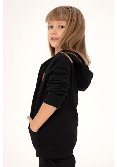 U.S. Polo Assn. Kız Çocuk Siyah Fermuarlı Basic Sweatshirt 50296390-VR046