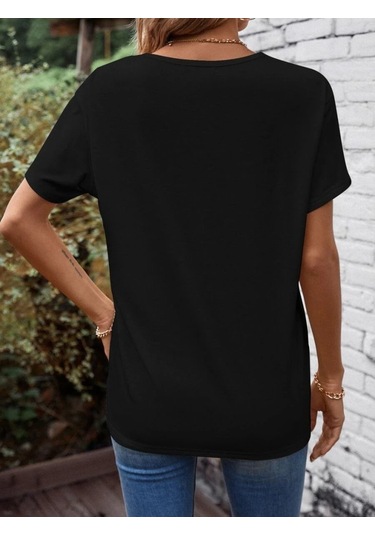 Ahes Shopping Kadın Kısa Kollu Önden Çapraz Detay V Yakalı Viskon Bluz Siyah