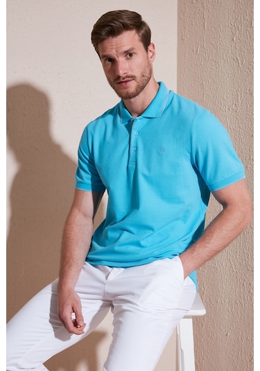 Buratti % 100 Pamuk Düğmeli Regular Fit Erkek Polo Yaka T Shirt 5902118 Aqua-Mavi