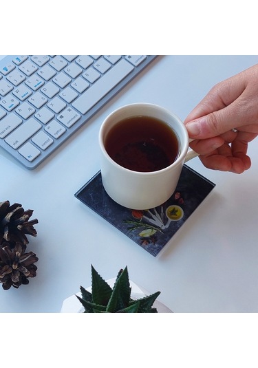 Decorita Cam Bardak Altlığı Baharat Çeşnisi 4'lü Takım 10 CM x 10 CM Çok Renkli