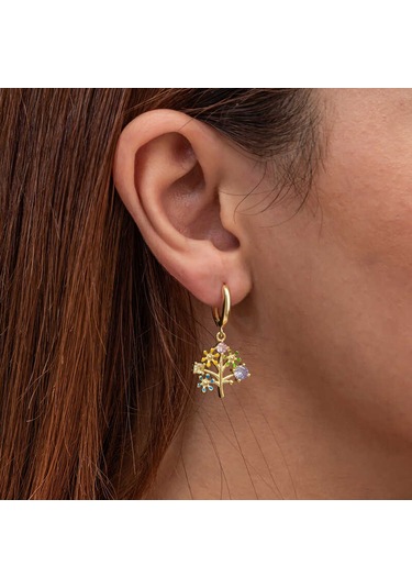 Artsmagazinmücevher Gümüş Gold Renkli Taşlı Hayat Ağacı Kadın Küpe