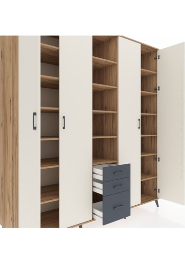 Kronos Dolap 17 Raflı 3 Çekmeceli 4 Kapaklı 220x59x243 Çam-aytaşı/antrasit Aytası/antrasıt