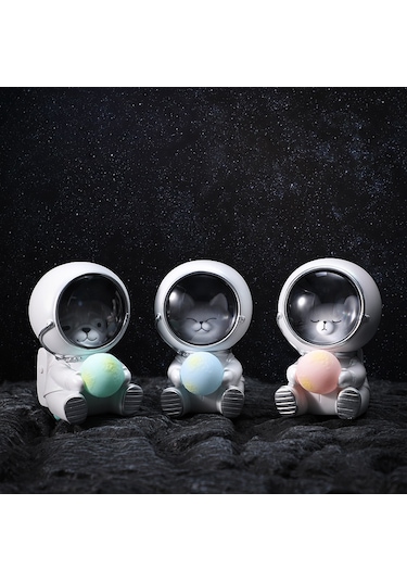 Ranyeek Ev Dekorasyonu Işıklı Kedi Astronot Figürü - Kozmik Ev Aksesuarı Masaüstü Işık Dekoratif Örgütsel Beyaz