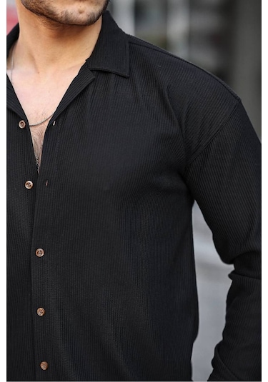 Tex Republic Erkek Siyah Fitilli Ottoman Gömlek Siyah