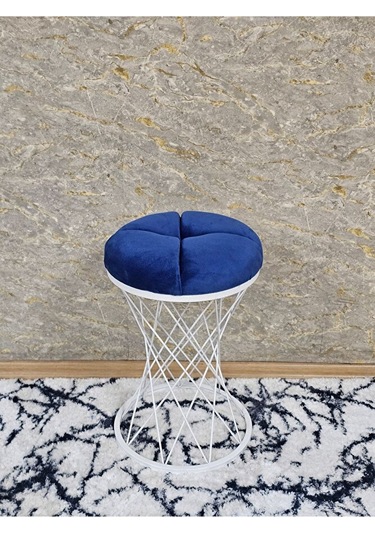 Yuvarlak Beyaz Boyalı Puf Oturak - Bench - Ayak Ucu Oturak - Beya Çok Renki