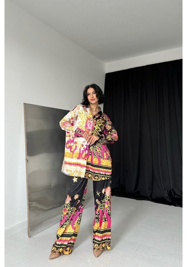 Sensuelle Desenli Gömlek Ve Desenli Pantolon Takım Çok Renkli