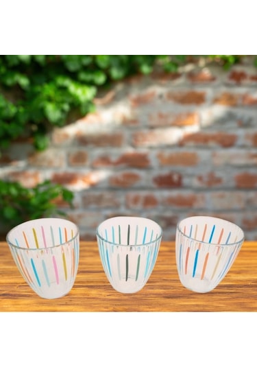 Rakle 3'lü Su Bardağı Seti Renkli Çizgi Desenli 280 Cc