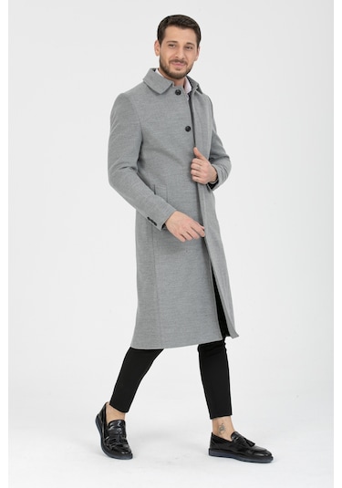 Erkek Açık Gri Dar Kesim Uzun Kaşe Gömlek Yaka Palto & Kaban Açık Gri Erkek Açık Gri Dar Kesim Uzun Kaşe Gömlek Yaka Palto & Kaban Açık Gri