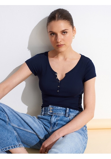 Dilvin 32688 %100 Pamuk Basic T-shirt-k.lacivert