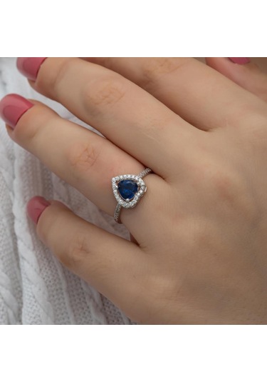 Kalpli Parlmanet Mavisi Taşlı Gümüş Tektaş Yüzük