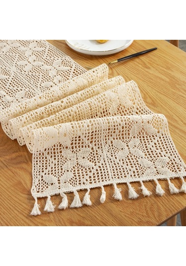 Genişletilmiş Ve Dikişli Rustik Örme İçi Boş Masa Örtüsü, Ebat: 30x300cm Phoenix Çift Dikiş Çok Renkli