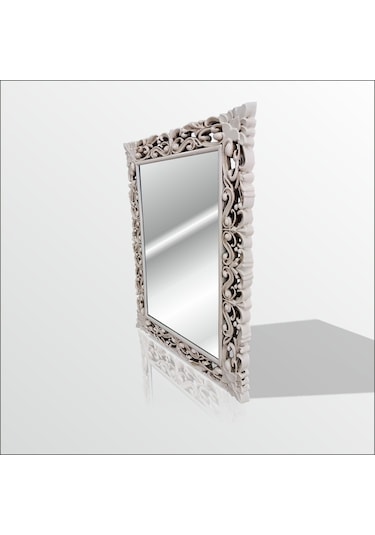 45X60Cm Eskitme Rustik İşlemeli Krem Boy Banyo Duvar Salon Aynası Krem