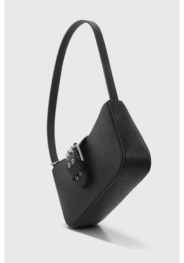 Kadın Siyah Vintage Görünüm Tokalı Omuz Çantası 268 Siyah