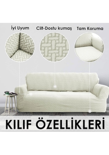 Tuğla Desen 3 Krem Kişilik Lastikli Kanepe Örtüsü Lastikli Koltuk Örtüsü Koltuk Kılıfı Krem