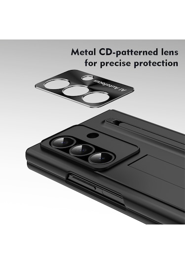 Samsung Galaxy Uyumlu Z Fold7 5g Kılıf Pc Cep Telefonu Kılıfı, Ayaklı Ve Kalemli - Siyah Siyah