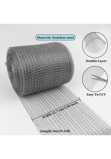 Geeksen 30 Fit Çelik Dokuma Fare Engelleme Ağı - Metal Ağız Fare Bloker - Boşluk Kapama Ağı