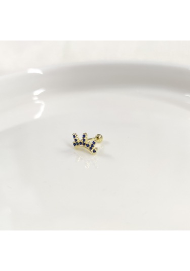 Laci Taşlı Taç Gümüş Tragus Pıercıng - Altın Sarı Beyaz