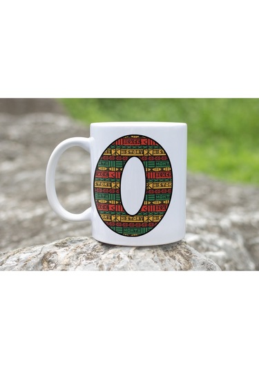 O Harfi Etnik Desenli Kupa - Afrika Tarzı Kahve Çay Kupası - Hediyelik - Black History Beyaz