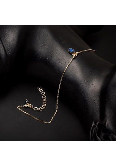 Lacivert Taşlı 14 Ayar Altın Halhal 14NMHL04