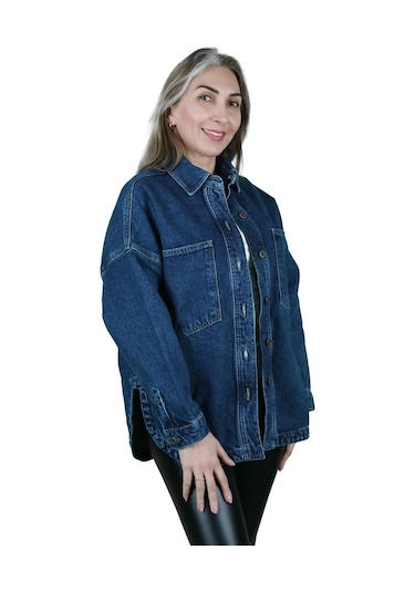 Oversize Kadın Jean Ceket Koyu Mavi 001