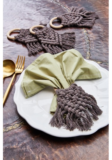 4'lü Füme El İşlemesi Makromeli Peçete Halkası