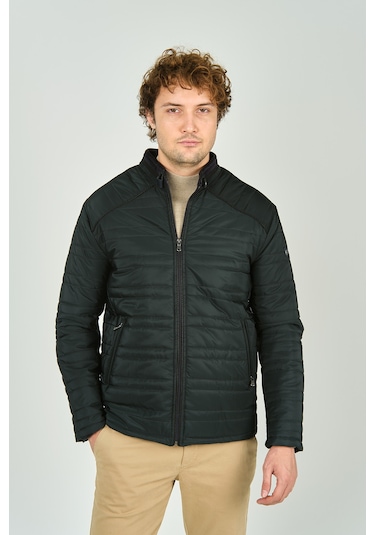 Lucas Erkek Dik Yaka Deri Biyeli Kapitone Mont 4706 Yeşil Yeşil