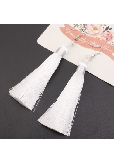 3 Çift Kadın Boho Moda Uzun Püskül Küpe Beyaz
