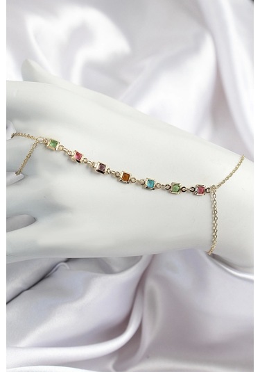 Pirinç Renkli Kare Zirkon Taşlı Y Model Gold Renk Kadın Şahmeran - Tj-sn682 Çok Renkli