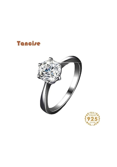 Tancise Klasik 925 Ayar Gümüş Mozanit Yüzük Bayanlar Takı Düğün Promise Parti Hediye 1ct/18 - Standart Gümüş