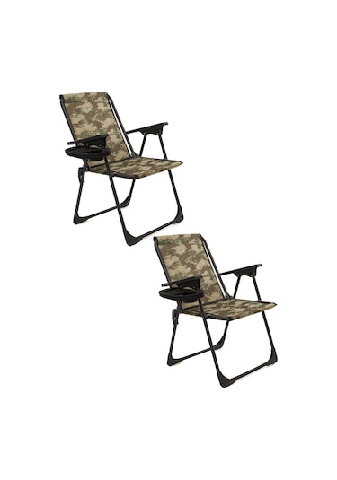 Natura 2 Adet Kamp Sandalyesi Oval Bardaklıklı - Kamuflaj