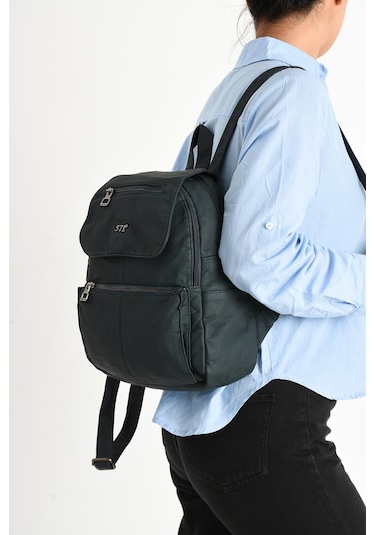 571 Collections Yıkanmış Deri Sırt Çantası Mavi Model: 571-9-11a - Mavi