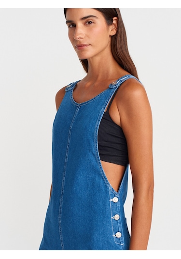 Dilvin 71809 İnce Kumaş Salaş Denim Tulum-mavi Mavi