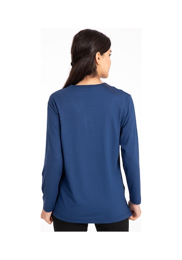 Kadın Orta Yaş ve Üzeri Dört Mevsim V Yaka Rahat Kalıp Likralı Viskoz Anne Penye Bluz 140-İndigo Indigo