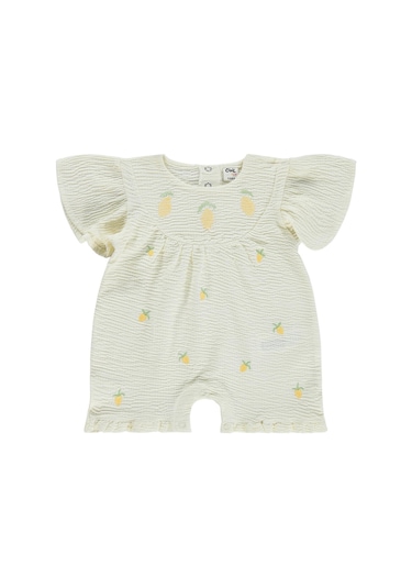 Civil Baby Limon Nakışlı 6-18 Ay Patiksiz Tulum - Ekru