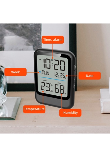 Ximistore9 Siyah Dijital Oda Alarm Saati - Sicaklık Nem Gösterici, Uyandırıcı Fonksiyonu, Kalender Ve Basit Tasarım Pil Dahil Değil