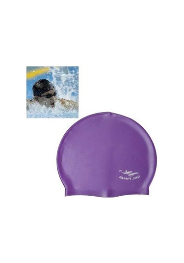 Dm Yetişkin Mor Düz Renk Su Geçirmez Silikon Yüzme Bonesi Mor