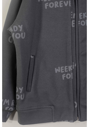 Luess Erkek Çocuk Metraj Baskılı Pamuklu Hırka 3-4 Yaş 8-9 Yaş -Siyah