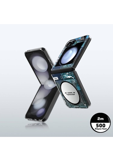 Galaxy Z Flip 6 Uyumlu Kılıf Magsafe Şarj Özellikli Youngkit Technology Serisi Kapak Mavi
