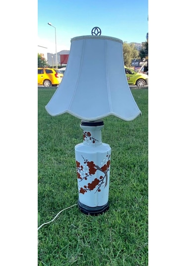 Çiçek Desenli Porselen Abajur 80 CM