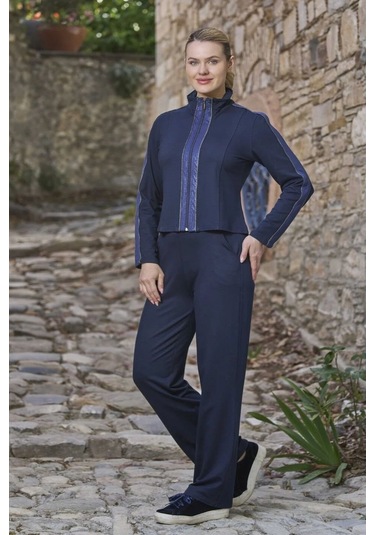 Cossy By Aqua 26003 Kadın Uzun Kollu Dik Yaka Önden Fermuarlı Eşofman Takımı-lacivert Lacivert