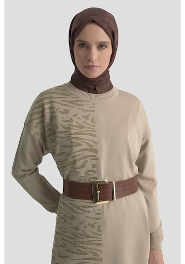 Armine Leopar Desen Triko Tunik 25ktd4116 Bej Bej
