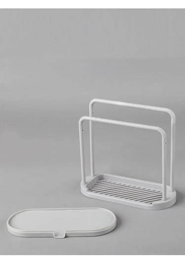 Honmex Beyaz Abs Plastik Mutfak Sponge Ve Sabun Tutucu, Sızıntı Tepsili Organizatör, 20.5x9.5x20.5 Cm, 1 Adet Beyaz