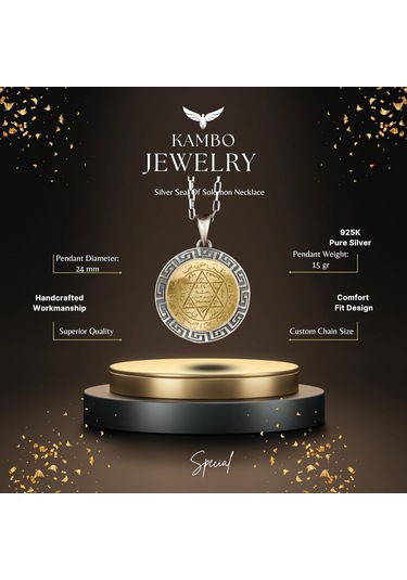 Gümüş Süleyman Mührü Kolye, 925 Ayar Gümüş Erkek Kolye, Yahudi Kolyesi Gümüş