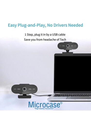 Microcase 1080p 360 Dönerli Mandal Kıskaçlı Full Hd Webcam Kamera Zr807 - Al5149