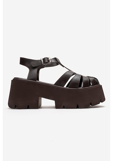 Luvishoes Verua Kahverengi Kadın Kalın Tabanlı Sandalet Kahverengi