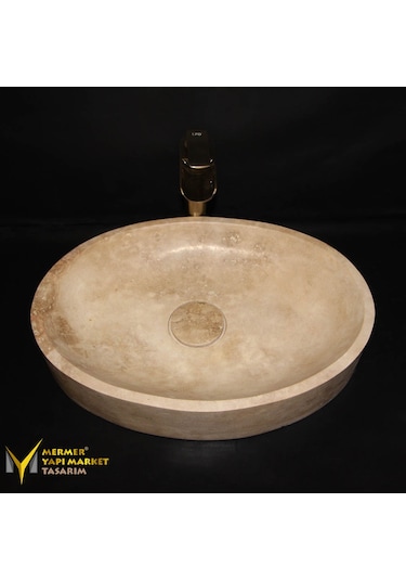 Traverten Gizli Giderli Oval Tasarım Lavabo