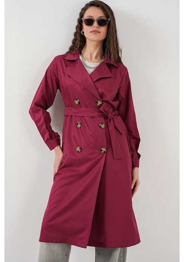 5853 Kruvaze Yaka Trençkot - Bordo Bordo