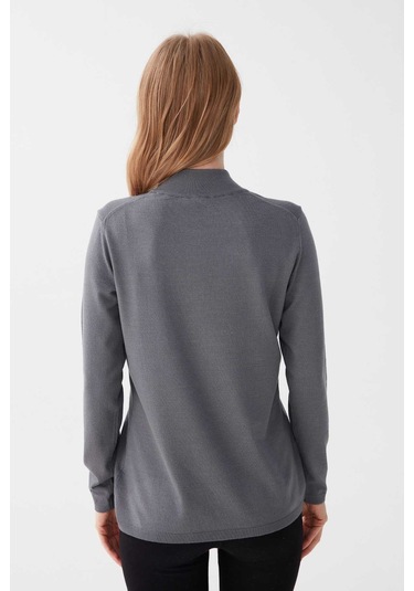 Desen Triko Kadın Likralı Uzun Kol Basic Yarım Balıkçı Bluz 0240016 Gri